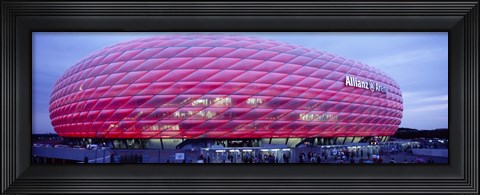 Framed Soccer Stadium Lit Up At Dusk, Allianz Arena, Munich, Germany Print