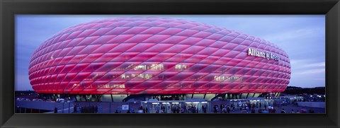 Framed Soccer Stadium Lit Up At Dusk, Allianz Arena, Munich, Germany Print