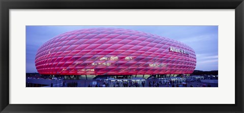 Framed Soccer Stadium Lit Up At Dusk, Allianz Arena, Munich, Germany Print