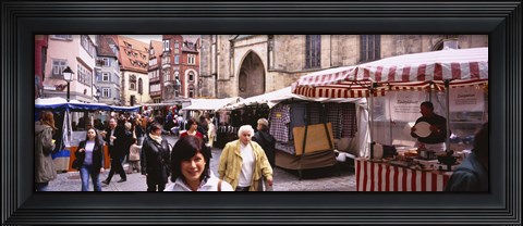 Framed Large Group Of People Walking On The Street, Baden-Wurttemberg, Tuebingen, Germany Print