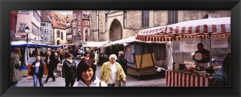 Framed Large Group Of People Walking On The Street, Baden-Wurttemberg, Tuebingen, Germany Print