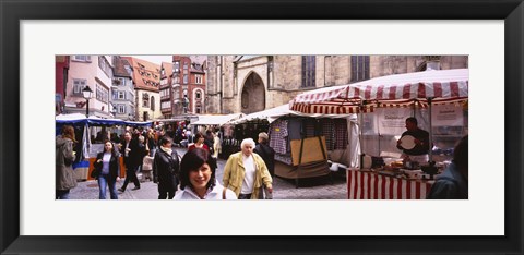 Framed Large Group Of People Walking On The Street, Baden-Wurttemberg, Tuebingen, Germany Print