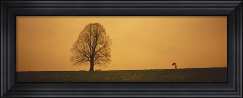 Framed Man standing with an umbrella near a tree, Baden-Wuerttemberg, Germany Print