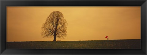 Framed Man standing with an umbrella near a tree, Baden-Wuerttemberg, Germany Print