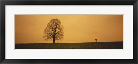 Framed Man standing with an umbrella near a tree, Baden-Wuerttemberg, Germany Print