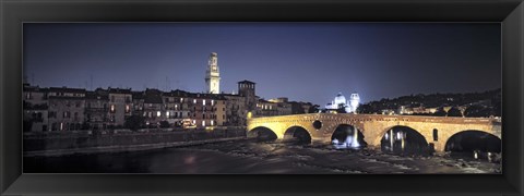 Framed Bridge over a river, Pietra Bridge, Ponte Di Pietra, Verona, Italy Print