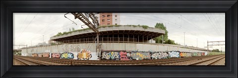 Framed Graffiti on the wall along a railroad track, Basel, Switzerland Print