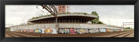 Framed Graffiti on the wall along a railroad track, Basel, Switzerland Print