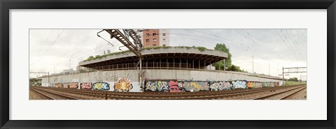 Framed Graffiti on the wall along a railroad track, Basel, Switzerland Print