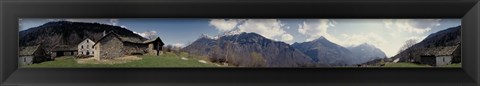 Framed Low angle view of mountains, Navone Village, Blenio Valley, Ticino, Switzerland Print