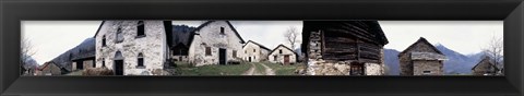 Framed Low angle view of houses in a village, Navone Village, Blenio Valley, Ticino, Switzerland Print