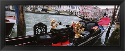 Framed Close-up of a gondola in a canal, Grand Canal, Venice, Italy Print