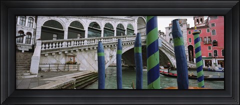 Framed Arch bridge across a canal, Rialto Bridge, Grand Canal, Venice, Italy Print