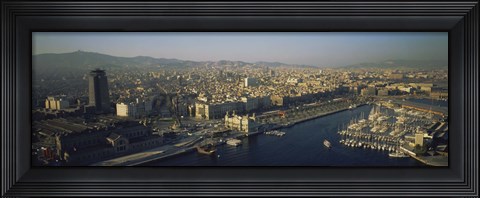 Framed Aerial view of a city, Barcelona, Spain Print