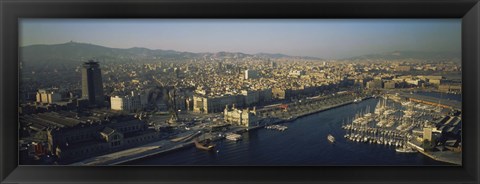 Framed Aerial view of a city, Barcelona, Spain Print