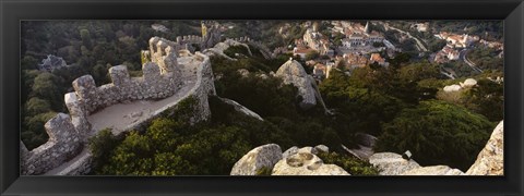 Framed High angle view of ruins of a castle, Castelo Dos Mouros, Sintra, Portugal Print