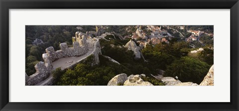 Framed High angle view of ruins of a castle, Castelo Dos Mouros, Sintra, Portugal Print