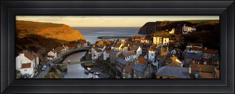 Framed High Angle View Of A Village, Staithes, North Yorkshire, England, United Kingdom Print