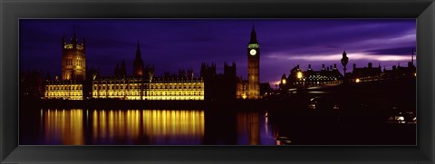 Framed Government Building Lit Up At Night, Big Ben And The House Of Parliament, London, England, United Kingdom Print