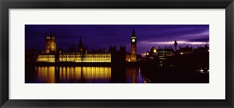 Framed Government Building Lit Up At Night, Big Ben And The House Of Parliament, London, England, United Kingdom Print