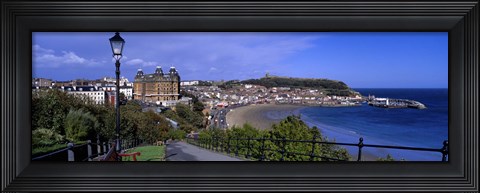 Framed High Angle View Of A City, Scarborough, North Yorkshire, England, United Kingdom Print