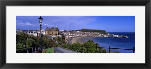 Framed High Angle View Of A City, Scarborough, North Yorkshire, England, United Kingdom Print