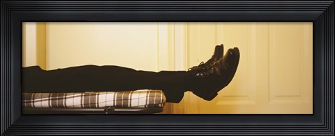 Framed Low Section View Of A Man Lying On The Bed, Germany Print