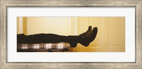 Framed Low Section View Of A Man Lying On The Bed, Germany Print