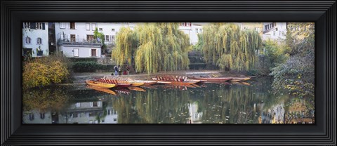 Framed Reflection Of Buildings And Trees On Water, Neckar River, Tuebingen, Baden-Wurttemberg, Germany Print