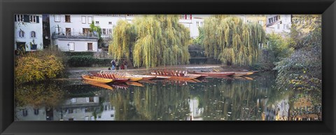 Framed Reflection Of Buildings And Trees On Water, Neckar River, Tuebingen, Baden-Wurttemberg, Germany Print