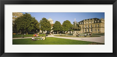 Framed Group Of People Sitting Around A Fountain In A Park, Schlossplatz, Stuttgart, Baden-Wurttemberg, Germany Print