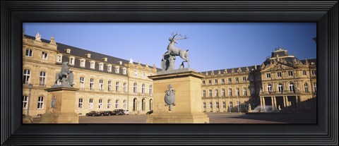 Framed Low Angle View Of Statues In Front Of A Palace, New Palace, Schlossplatz, Stuttgart, Baden-Wurttemberg, Germany Print