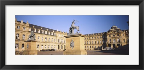 Framed Low Angle View Of Statues In Front Of A Palace, New Palace, Schlossplatz, Stuttgart, Baden-Wurttemberg, Germany Print