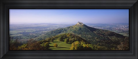 Framed High Angle View Of A Castle On Top Of A Hill, Burg Hohenzollern, Hechingen, Zollernalbkreis, Baden-Wurttemberg, Germany Print