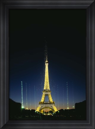 Framed Tower lit up at night, Eiffel Tower, Paris, France Print