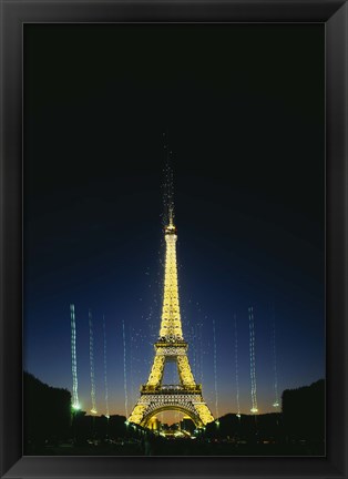 Framed Tower lit up at night, Eiffel Tower, Paris, France Print