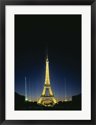 Framed Tower lit up at night, Eiffel Tower, Paris, France Print