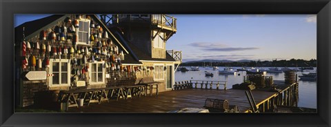 Framed Building at the waterfront, Fishing Village, Mount Desert Island, Maine, USA Print