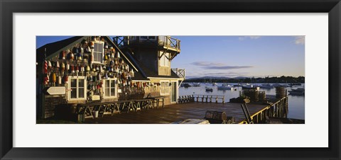 Framed Building at the waterfront, Fishing Village, Mount Desert Island, Maine, USA Print