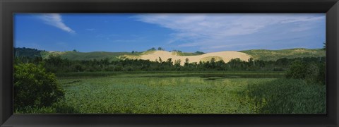 Framed Panoramic view of a lake, Sleeping Bear Dunes National Lakeshore, Michigan, USA Print