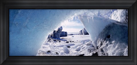 Framed Ice cave on a polar landscape, Gigja outwash plain, Gigja river outlet, Iceland Print