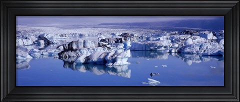Framed Glaciers floating on water, Jokulsa River, Breidamerkursandur, Jokulsarlon Glacial Lagoon, Vatnajokull, Iceland Print