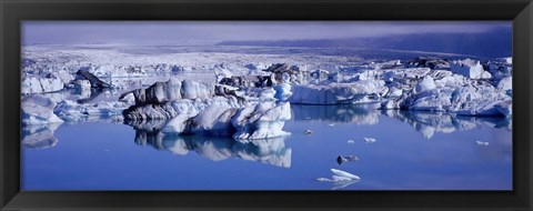 Framed Glaciers floating on water, Jokulsa River, Breidamerkursandur, Jokulsarlon Glacial Lagoon, Vatnajokull, Iceland Print