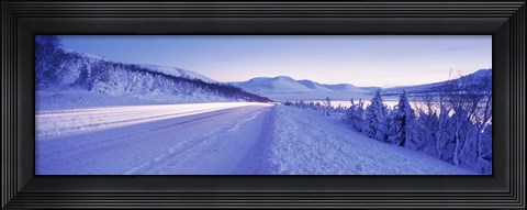 Framed Highway running through a snow covered landscape, Akureyri, Iceland Print