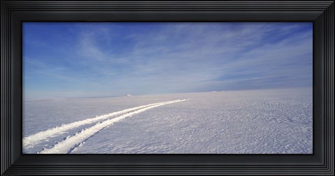 Framed Tire tracks on a snow covered landscape, Vatnajokull, Iceland Print