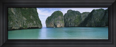 Framed Rock formations in the ocean, Mahya Beach, Ko Phi Phi Lee, Phi Phi Islands, Thailand Print