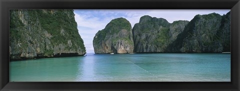 Framed Rock formations in the ocean, Mahya Beach, Ko Phi Phi Lee, Phi Phi Islands, Thailand Print