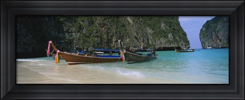 Framed Longtail boats moored on the beach, Ton Sai Beach, Ko Phi Phi Don, Phi Phi Islands, Thailand Print