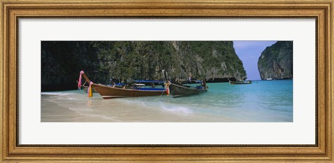 Framed Longtail boats moored on the beach, Ton Sai Beach, Ko Phi Phi Don, Phi Phi Islands, Thailand Print