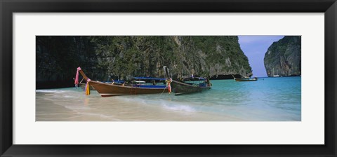 Framed Longtail boats moored on the beach, Ton Sai Beach, Ko Phi Phi Don, Phi Phi Islands, Thailand Print